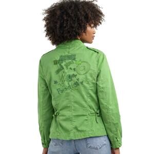 DESIGUAL Women's Back Graphic Cotton Lightweight Utility Jacket Green Size 40/8